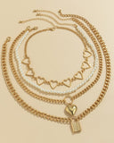 4pcs Heart Lock Pattern Beaded Chain Necklace