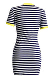 casual striped printing short sleeved dress