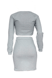 euramerican long sleeves letters printed grey two piece skirt set