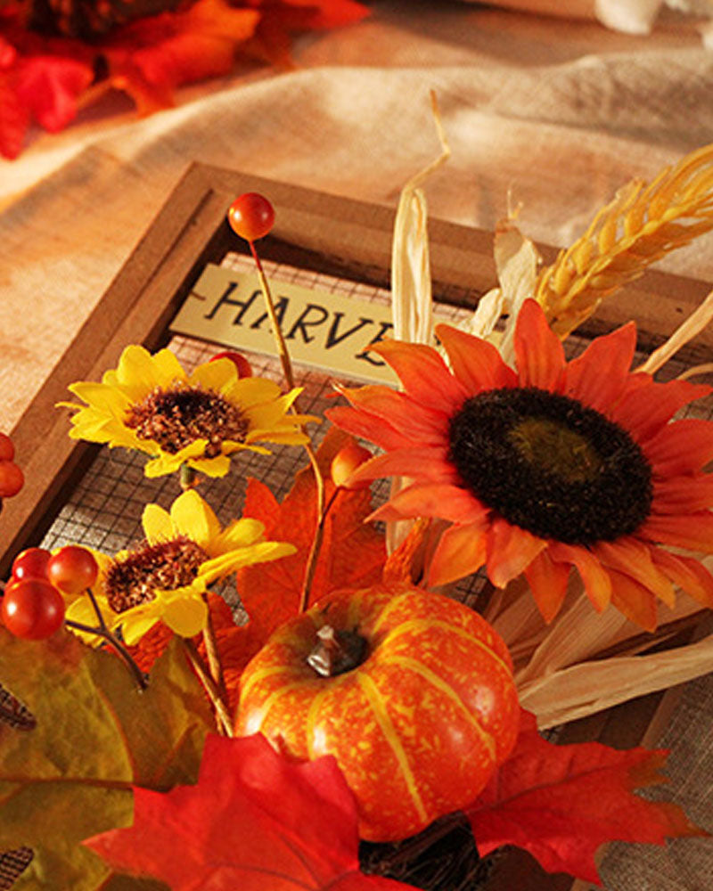 Artificial Sunflower Pumpkin Wreath Wall Hanging Photo Frame Ornament For Halloween Autumn Harvest Holiday Decor
