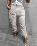 Pocket Design High Waisted Casual Pants