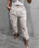 Pocket Design High Waisted Casual Pants