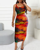 Tie Dye Print Sleeveless Top & Ruche Skirt Sets