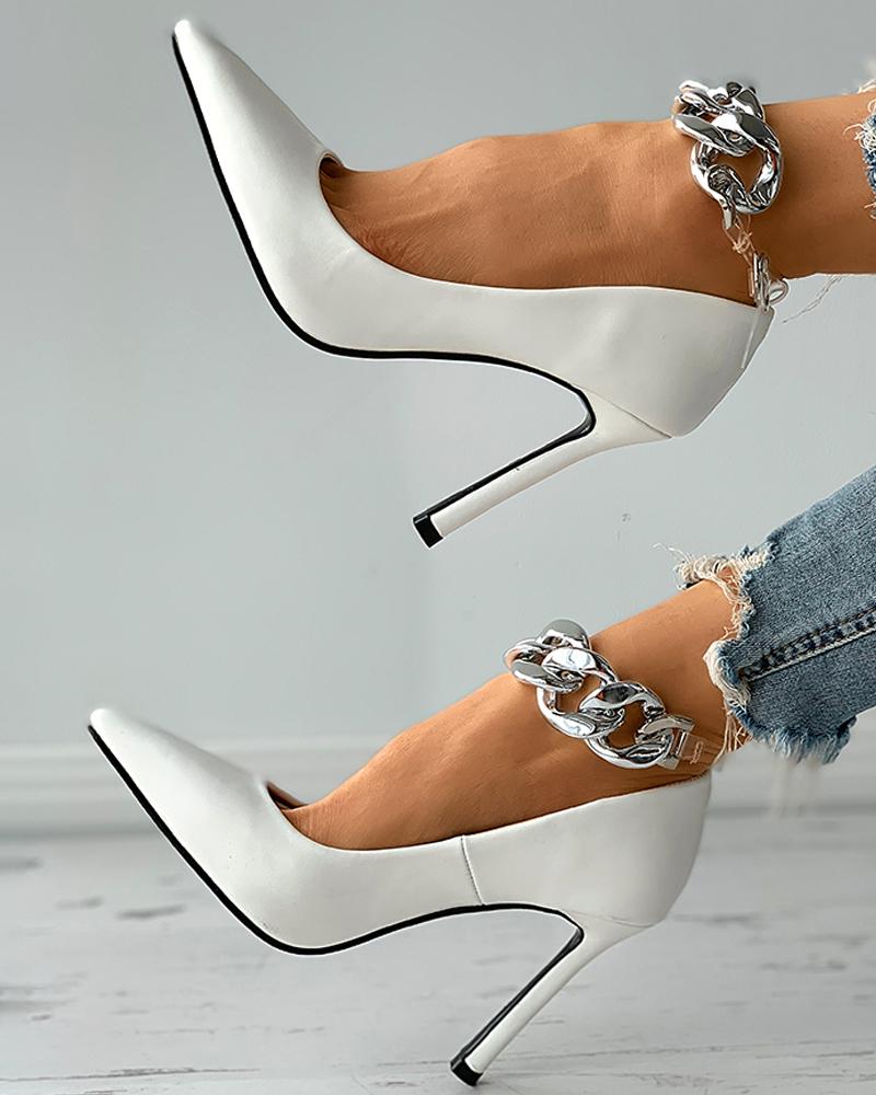 Chain Strap Pointed Toe Stiletto Heel