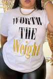 Plus Size Street Print Patchwork Letter O Neck T-Shirts