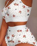 Floral Print Frill Hem Cami Set