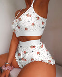 Floral Print Frill Hem Cami Set