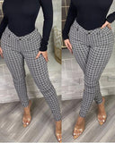 Plaid Print Zipper Fly Skinny Pants