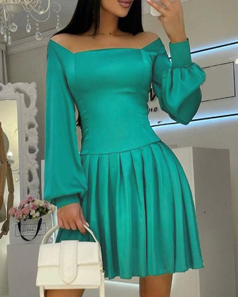 Lantern Sleeve Satin Ruched Casual Dress