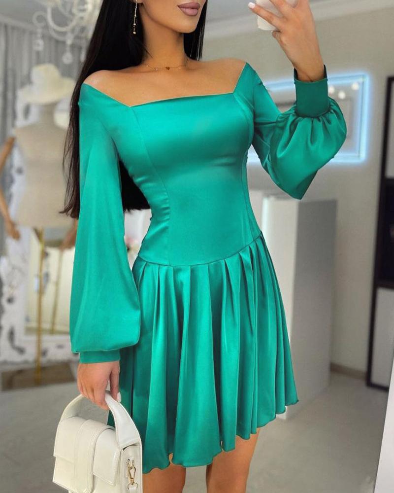 Lantern Sleeve Satin Ruched Casual Dress