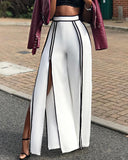 Contrast Piping Slit High Waist Bootcut Pants