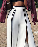 Contrast Piping Slit High Waist Bootcut Pants