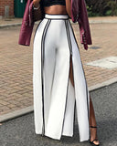 Contrast Piping Slit High Waist Bootcut Pants