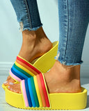 Rainbow Stripe Pattern Platform Slide Slippers