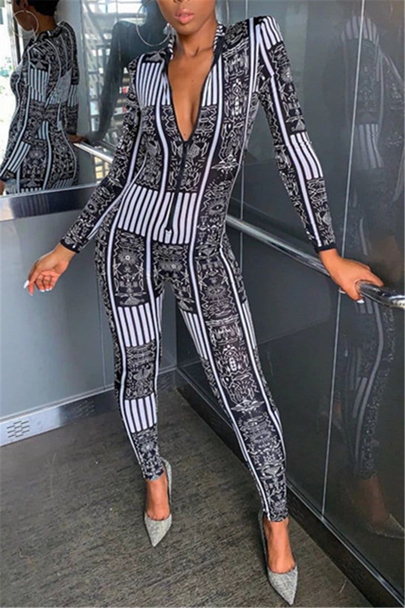 casual sexy printed tight fit jumpsuit