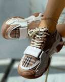 Plaid Print Velcro Lace up Muffin Sneaker