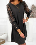 Guipure Lace Patch Lantern Sleeve Casual Dress