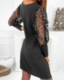 Guipure Lace Patch Lantern Sleeve Casual Dress