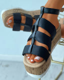 Plain / Colorblock Ankle Strap Cork Flatform Sandals