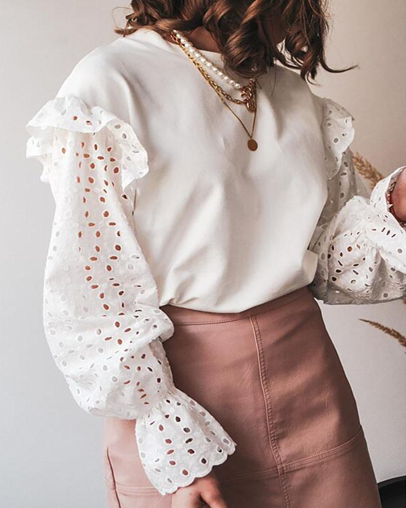 Eyelet Embroidery Ruffles Top