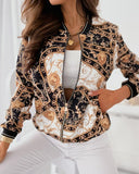 Baroque Print Pocket Detail Zipper Up Baseball Jacket