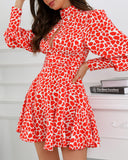 All Over Print Long Sleeve Casual Dress