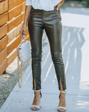 PU Leather Slit High Waist Pants