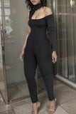 Sexy Casual Solid Hollowed Out Skinny Jumpsuits