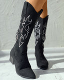 Embroidery Zip Back Chunky Heeled Western Boots