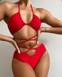 Bandage Cutout Tied Detail Halter Bikini Set