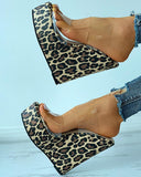 Cheetah Print Clear Perspex Wedge Sandals