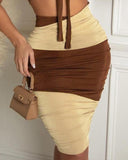 Colorblock Knot Front Crop Cami Top & Skirt Set