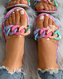 Chain Transparent Strap Open Toe Flat Sandals