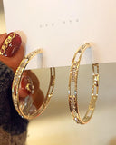 1Pair Rhinestone Cutout Hoop Earrings