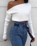 One Shoulder Long Sleeve Knit Sweater