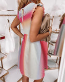 Colorblock Frill Hem Ruched Casual Dress