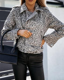 Leopard Print Eyelet Buckled Zip Front Jacket