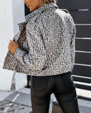 Leopard Print Eyelet Buckled Zip Front Jacket