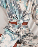 Tie Dye Print Long Sleeve Top & Drawstring Pants Set