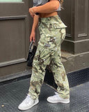 Camo Print Flap Pocket Cargo Pants