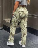 Camo Print Flap Pocket Cargo Pants