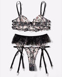 Heart Embroidery Lace Garter Lingerie Set