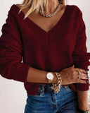 Long Sleeve Drop Shoulder V Neck Sweater