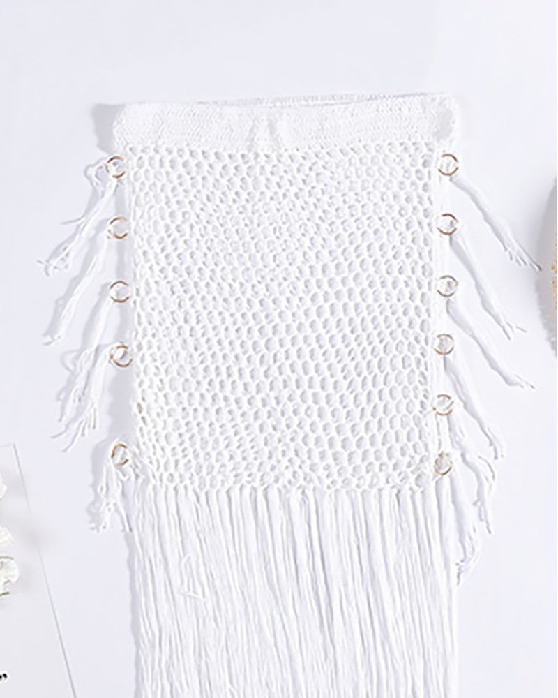 Hollow Out Tassel O Ring Decor Bohemian Cover Up Skirt