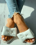 Bowknot Decor Peep Toe Flat Sandals