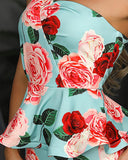One Shoulder Floral Peplum Bodycon Dress