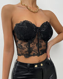 Floral Embroidery Sheer Mesh Corset Bandeau Top