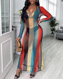 Colorblock Hollow Out Hooded Cover Up Dress