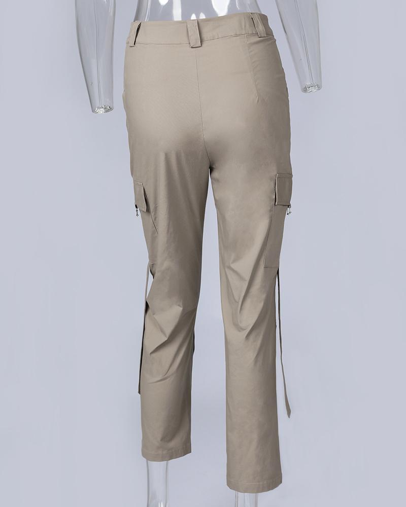 Pocket Zipper Design Tied Cuff Cargo Pants