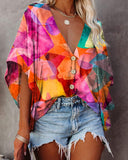 Colorblock Half Sleeve V Neck Top